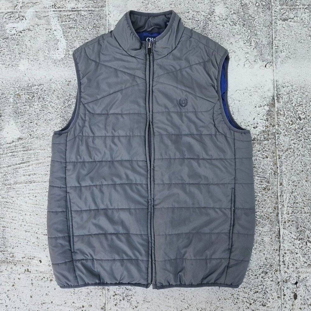 Chaps Men Vest Gray Puffer Light Weight Sleeve Less Zip Up Jacket Coat Size M